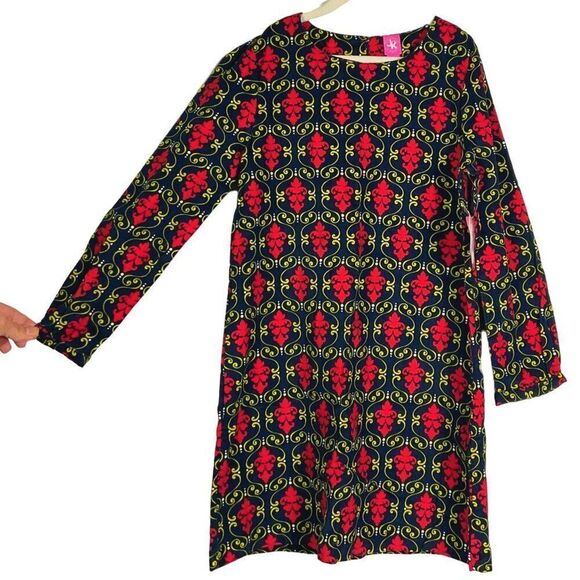 NWT J. Khaki Girls Navy Red Green Patterned Long Sleeve Dress, Medium - Picture 2 of 10